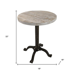 HomeRoots 22" Height Adjustable Round Pedestal End Table with Solid Wood Top and Black Metal Base for Modern Spaces 632719