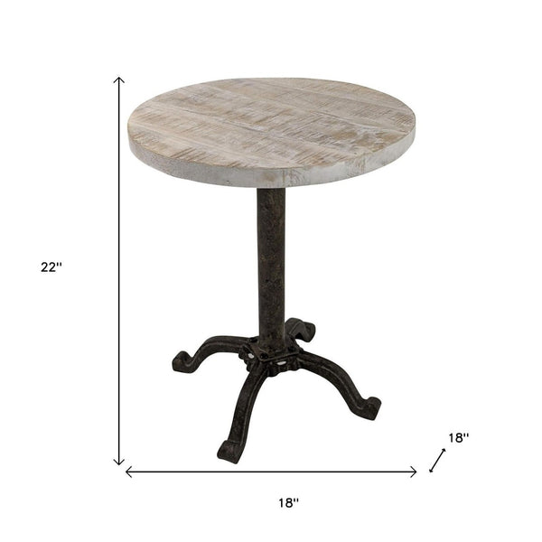 HomeRoots 22" Height Adjustable Round Pedestal End Table with Solid Wood Top and Black Metal Base for Modern Spaces 632719