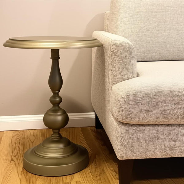 HomeRoots 24" Brass Aluminum Round Pedestal End Table - Elegant, Lightweight Accent Piece for Any Space 632721