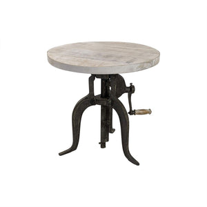 HomeRoots 19" Height Adjustable Round End Table - Natural Wood & Gunmetal Iron, Perfect for Small Spaces! 632723