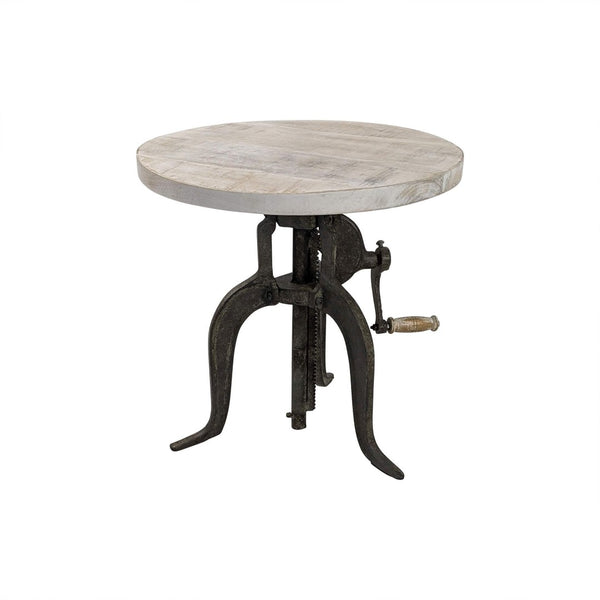 HomeRoots 19" Height Adjustable Round End Table - Natural Wood & Gunmetal Iron, Perfect for Small Spaces! 632723