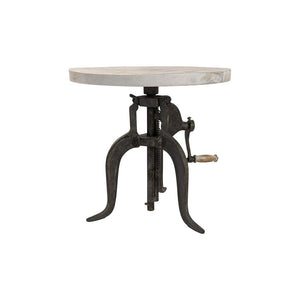 HomeRoots 19" Height Adjustable Round End Table - Natural Wood & Gunmetal Iron, Perfect for Small Spaces! 632723