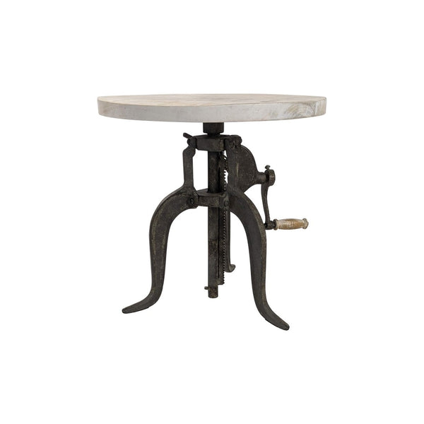 HomeRoots 19" Height Adjustable Round End Table - Natural Wood & Gunmetal Iron, Perfect for Small Spaces! 632723