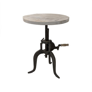 HomeRoots 19" Height Adjustable Round End Table - Natural Wood & Gunmetal Iron, Perfect for Small Spaces! 632723
