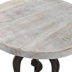 HomeRoots 19" Height Adjustable Round End Table - Natural Wood & Gunmetal Iron, Perfect for Small Spaces! 632723
