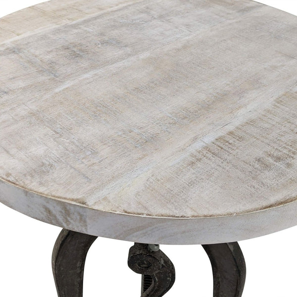 HomeRoots 19" Height Adjustable Round End Table - Natural Wood & Gunmetal Iron, Perfect for Small Spaces! 632723