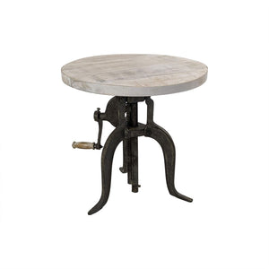 HomeRoots 19" Height Adjustable Round End Table - Natural Wood & Gunmetal Iron, Perfect for Small Spaces! 632723