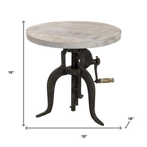 HomeRoots 19" Height Adjustable Round End Table - Natural Wood & Gunmetal Iron, Perfect for Small Spaces! 632723