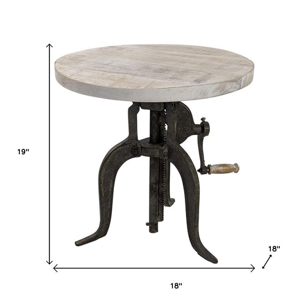 HomeRoots 19" Height Adjustable Round End Table - Natural Wood & Gunmetal Iron, Perfect for Small Spaces! 632723