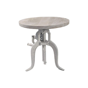 HomeRoots 19" Adjustable Round End Table - Solid White Mango Wood & Iron Base for Modern Living Spaces 632724
