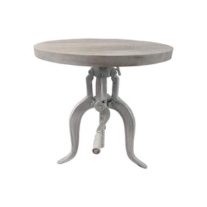 HomeRoots 19" Adjustable Round End Table - Solid White Mango Wood & Iron Base for Modern Living Spaces 632724