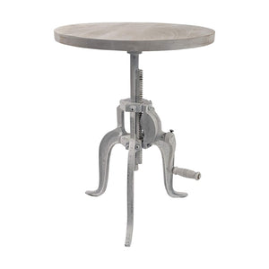 HomeRoots 19" Adjustable Round End Table - Solid White Mango Wood & Iron Base for Modern Living Spaces 632724