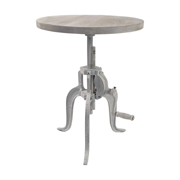 HomeRoots 19" Adjustable Round End Table - Solid White Mango Wood & Iron Base for Modern Living Spaces 632724