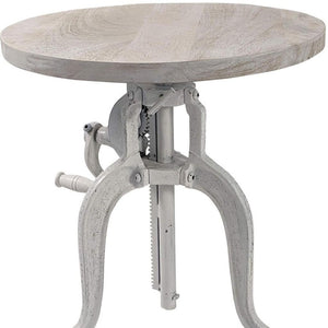 HomeRoots 19" Adjustable Round End Table - Solid White Mango Wood & Iron Base for Modern Living Spaces 632724