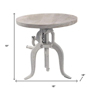 HomeRoots 19" Adjustable Round End Table - Solid White Mango Wood & Iron Base for Modern Living Spaces 632724