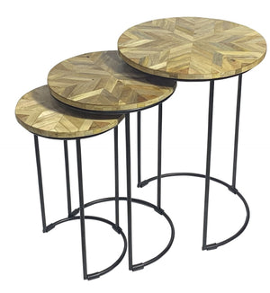 HomeRoots Set of Two Stylish Round Nested Tables with Natural Wood and Black Metal Frame for Modern Spaces 632726
