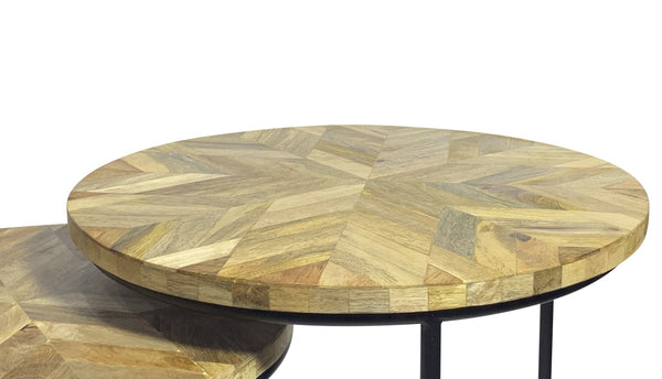 HomeRoots Set of Two Stylish Round Nested Tables with Natural Wood and Black Metal Frame for Modern Spaces 632726