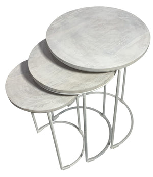 HomeRoots Set of Two Elegant White Round Nesting Tables with Solid Wood Tops & Sturdy Metal Frames 632727