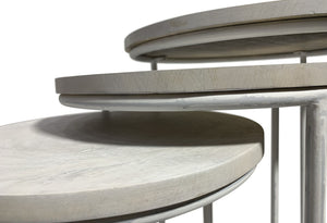 HomeRoots Set of Two Elegant White Round Nesting Tables with Solid Wood Tops & Sturdy Metal Frames 632727