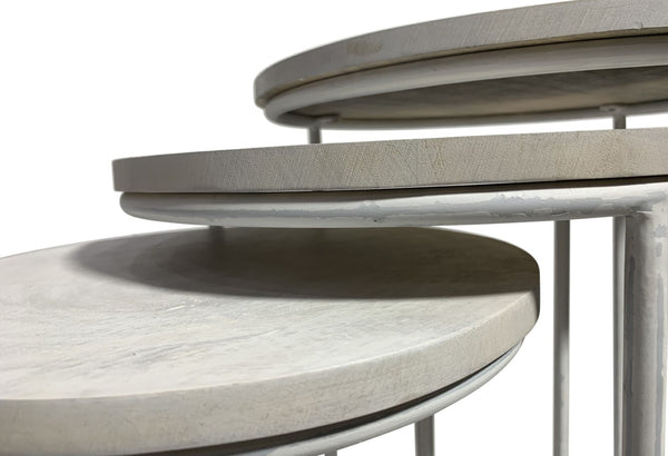 HomeRoots Set of Two Elegant White Round Nesting Tables with Solid Wood Tops & Sturdy Metal Frames 632727