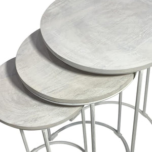 HomeRoots Set of Two Elegant White Round Nesting Tables with Solid Wood Tops & Sturdy Metal Frames 632727