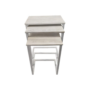 HomeRoots Set of Three Antiqued White Nested Tables – Stylish Solid Wood & Steel Frame for Modern Decor 632728