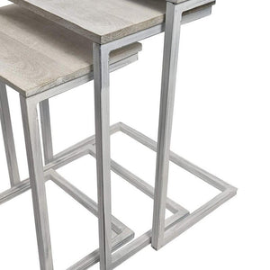 HomeRoots Set of Three Antiqued White Nested Tables – Stylish Solid Wood & Steel Frame for Modern Decor 632728