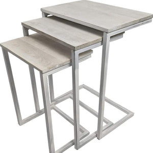 HomeRoots Set of Three Antiqued White Nested Tables – Stylish Solid Wood & Steel Frame for Modern Decor 632728