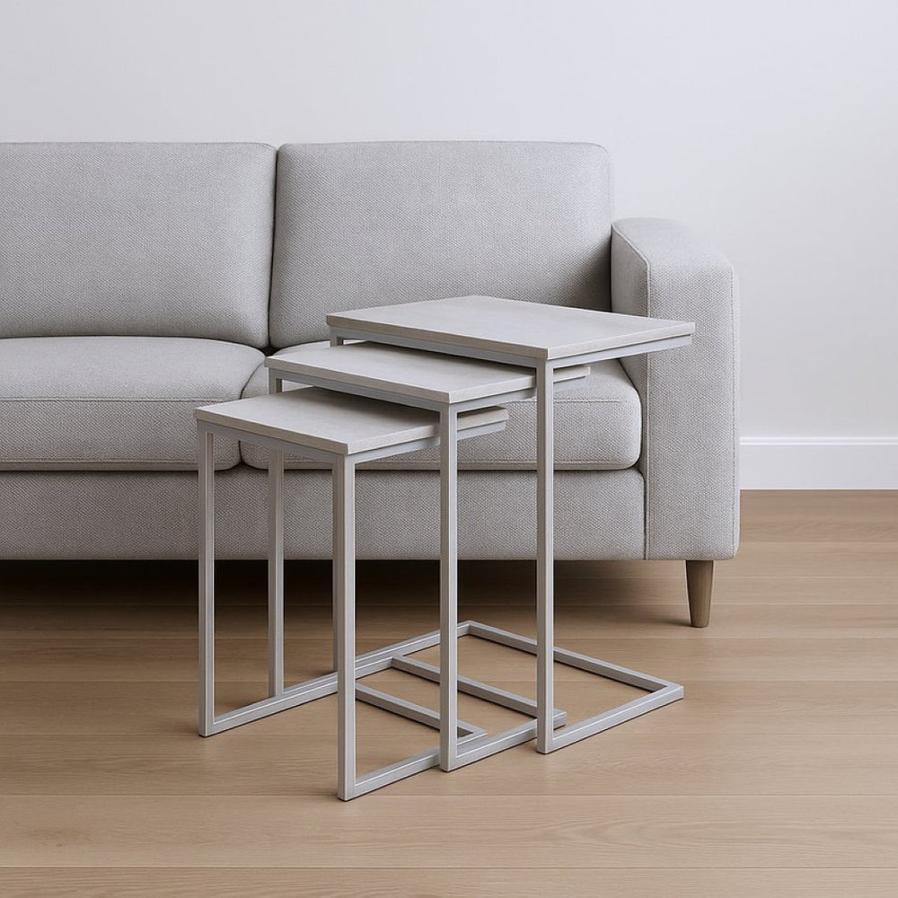 HomeRoots Set of Three Antiqued White Nested Tables – Stylish Solid Wood & Steel Frame for Modern Decor 632728