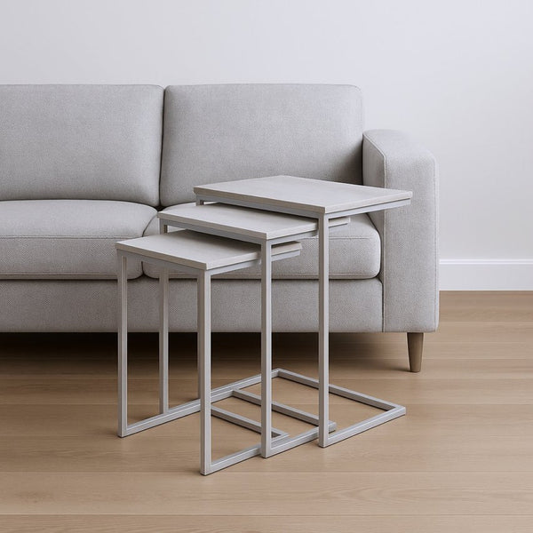 HomeRoots Set of Three Antiqued White Nested Tables – Stylish Solid Wood & Steel Frame for Modern Decor 632728