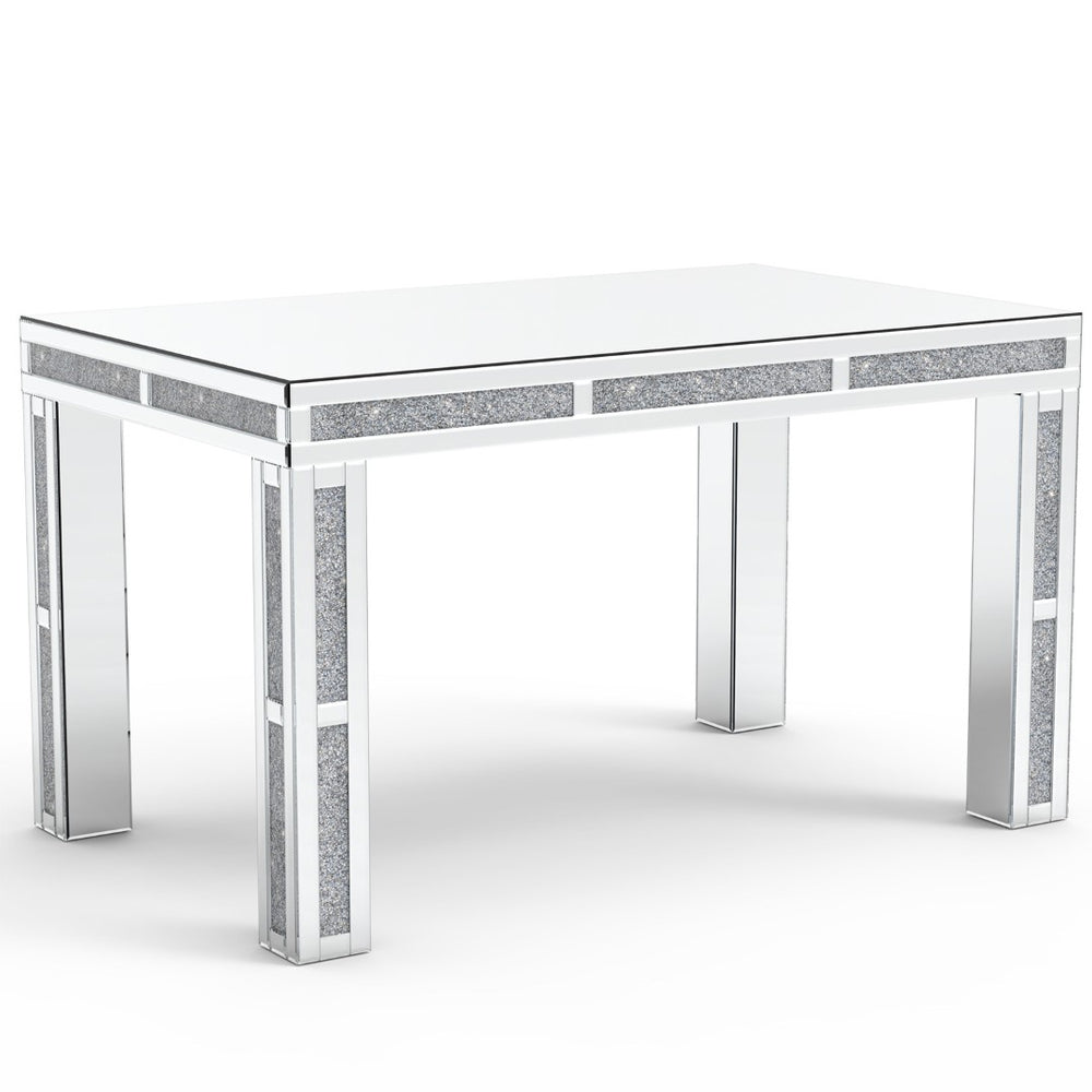 HomeRoots 31" Silver Mirrored Glass Dining Table with Faux Crystal Accents – Glamorous Seating for 4 632742