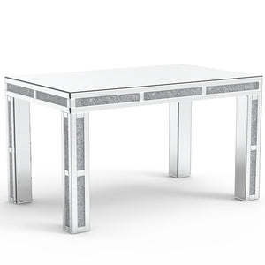 HomeRoots 31" Silver Mirrored Glass Dining Table with Faux Crystal Accents – Glamorous Seating for 4 632742