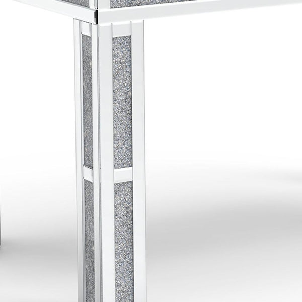 HomeRoots 31" Silver Mirrored Glass Dining Table with Faux Crystal Accents – Glamorous Seating for 4 632742