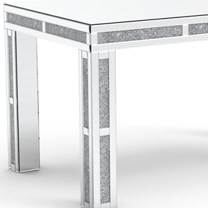 HomeRoots 31" Silver Mirrored Glass Dining Table with Faux Crystal Accents – Glamorous Seating for 4 632742