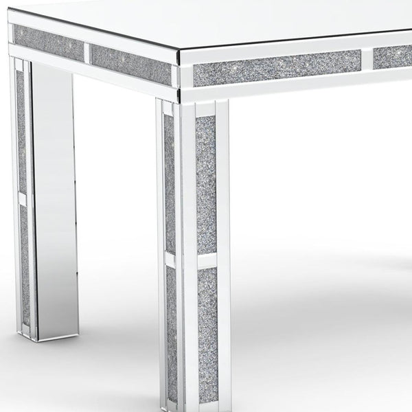 HomeRoots 31" Silver Mirrored Glass Dining Table with Faux Crystal Accents – Glamorous Seating for 4 632742