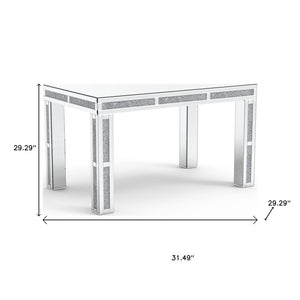 HomeRoots 31" Silver Mirrored Glass Dining Table with Faux Crystal Accents – Glamorous Seating for 4 632742