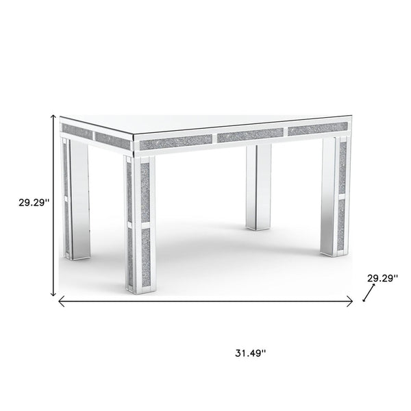 HomeRoots 31" Silver Mirrored Glass Dining Table with Faux Crystal Accents – Glamorous Seating for 4 632742