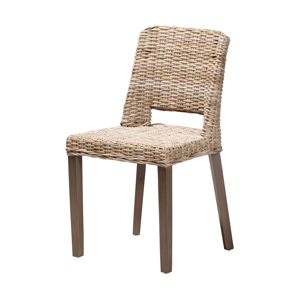 English Elm Mid-century Modern Mahogany Wood Counter Stool with Woven Rattan Back Panel B2750P470045