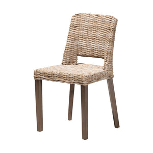 English Elm Mid-century Modern Mahogany Wood Counter Stool with Woven Rattan Back Panel B2750P470045