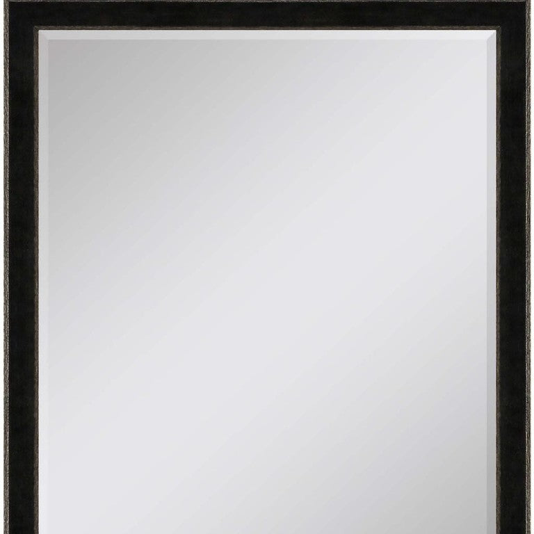 44 Inch Dark Brown Wooden Decorative Mirror for Entryway Living Room Wall Accent