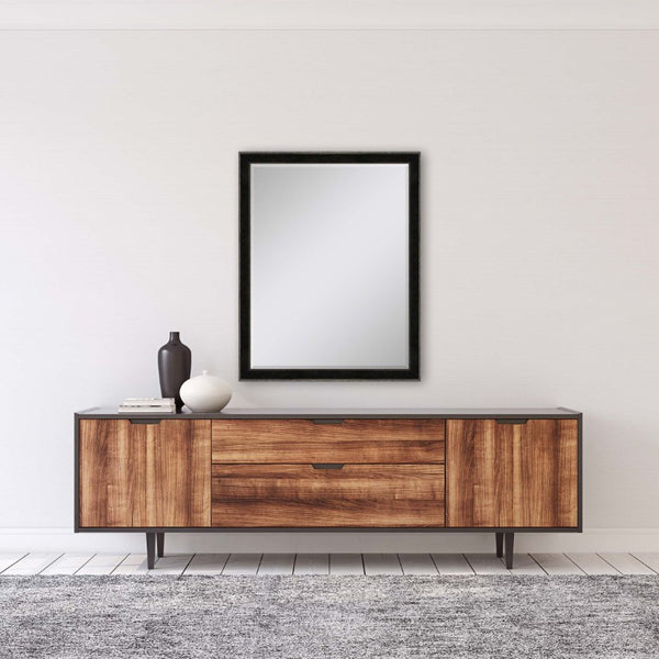 44 Inch Dark Brown Wooden Decorative Mirror for Entryway Living Room Wall Accent