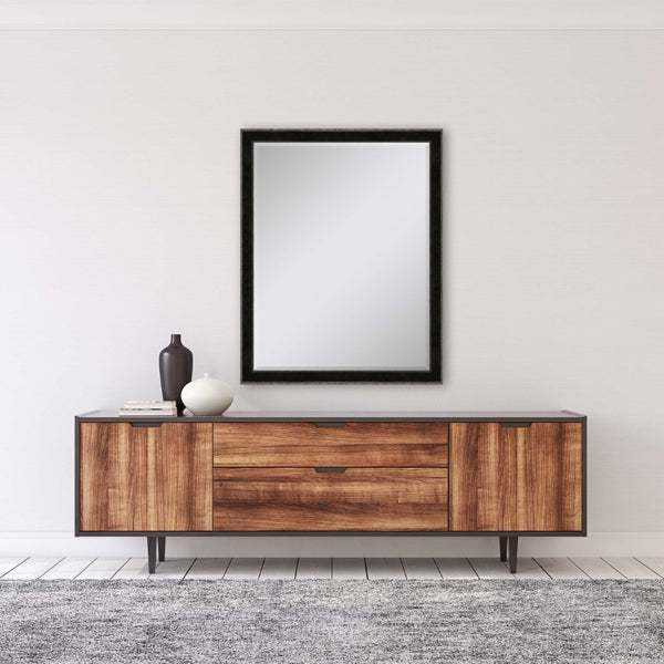 52 Inch Dark Brown Wooden Decorative Wall Mirror for Entryway Living Room Decor