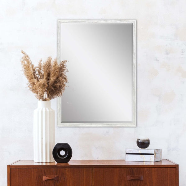 31 Inch Wooden Round Decorative Wall Mirror Elegant Accent for Living Room or Entryway