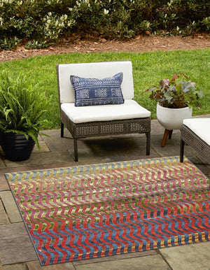 Unique Loom Outdoor Modern Wavy Machine Made Geometric Rug Multi, Beige/Blue/Brown/Cream/Green/Red/Navy Blue/Olive/Orange 5' 4" x 6' 1"