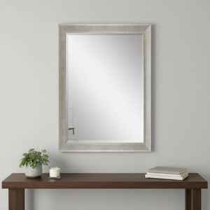 41 Inch Solid Wood Framed Wall Mirror in Silver for Bedroom or Entryway Decor