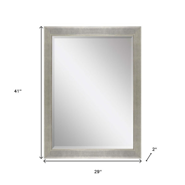 41 Inch Solid Wood Framed Wall Mirror in Silver for Bedroom or Entryway Decor