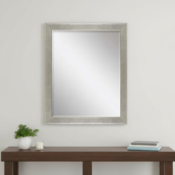 45 Inch Silver Solid Wood Framed Wall Mirror Elegant Accent for Living or Bedroom
