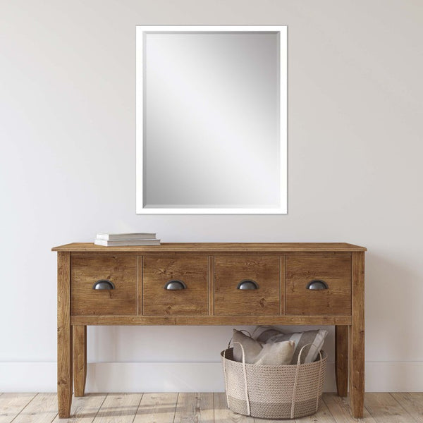38 Inch Solid Wood Framed Rectangular Accent Wall Mirror for Bedroom or Entryway Decor