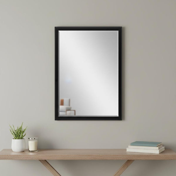 38 Inch Solid Wood Framed Rectangular Accent Wall Mirror for Bedroom or Entryway Decor