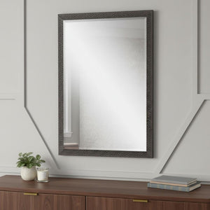 31 Inch Solid Wood Accent Mirror with Dark Brown Finish for Entryway or Living Room